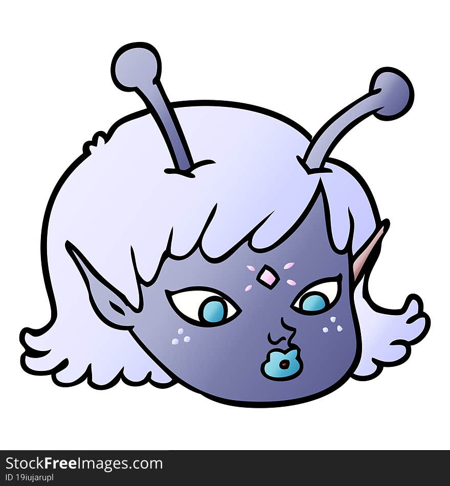 cartoon alien space girl face. cartoon alien space girl face