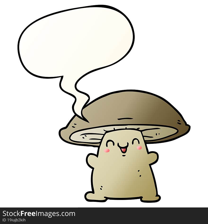 cartoon mushroom character with speech bubble in smooth gradient style