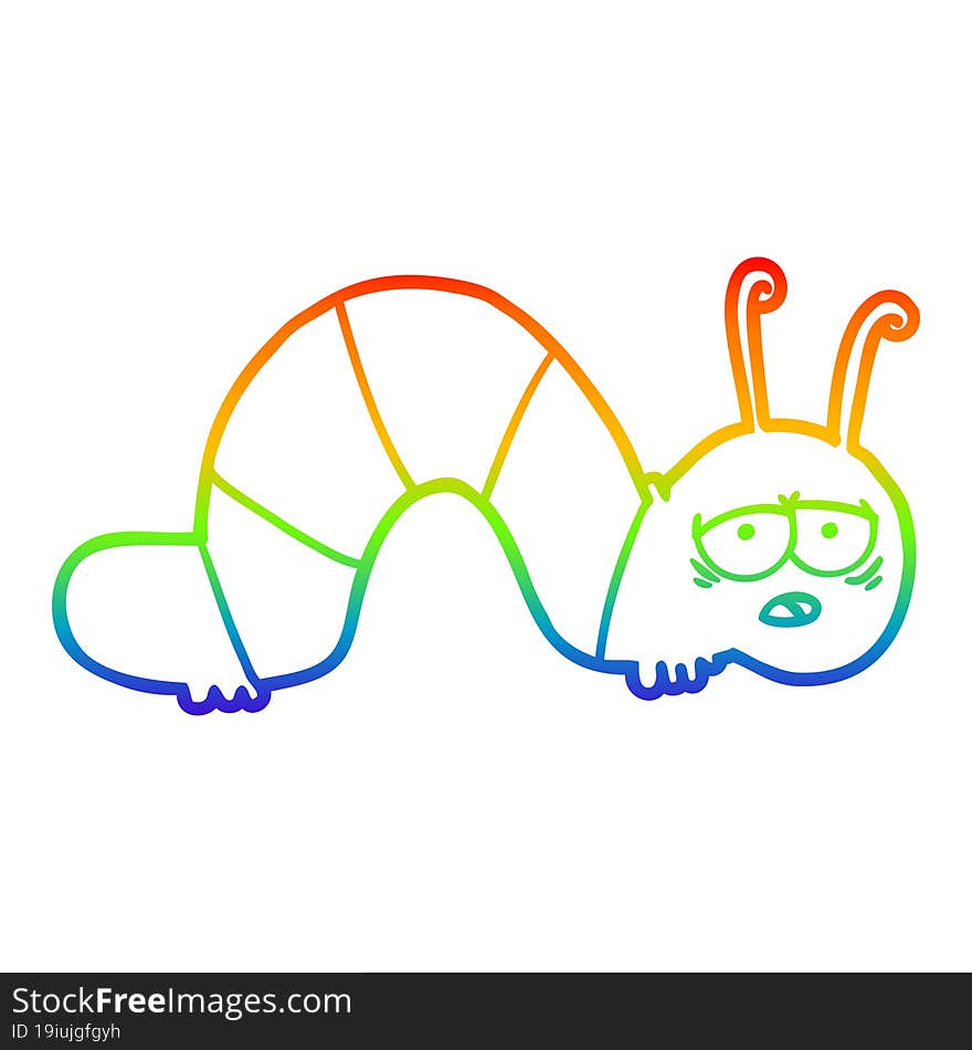 rainbow gradient line drawing cartoon tired caterpillar