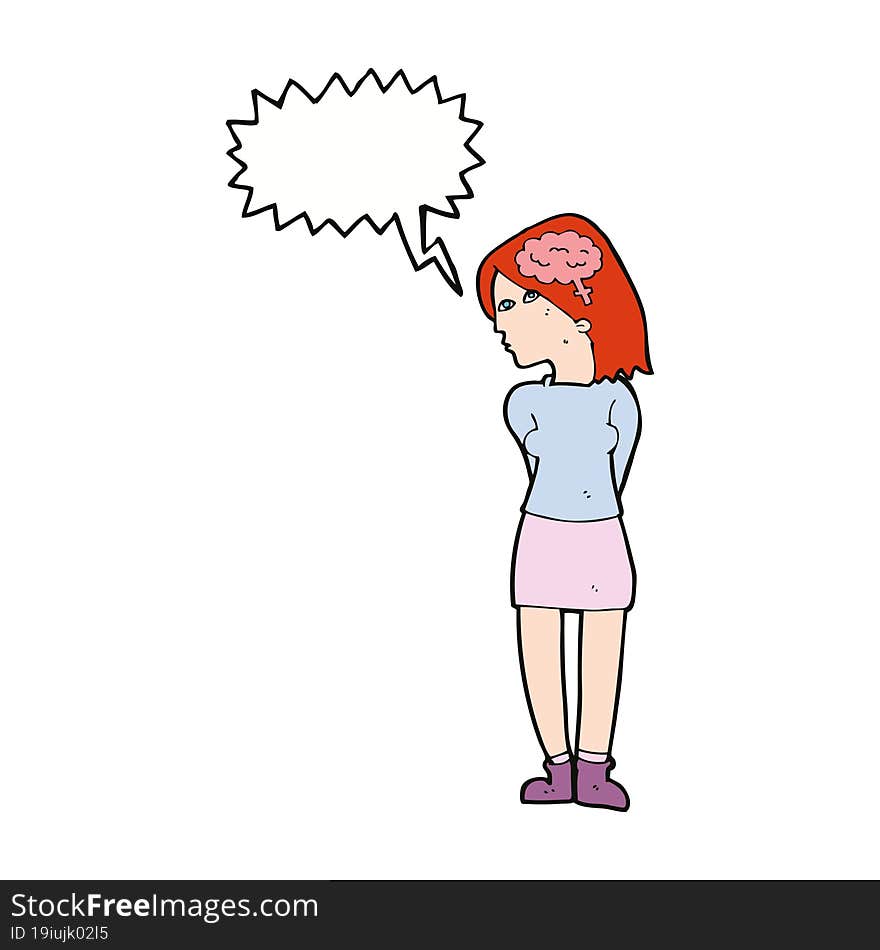 cartoon brainy woman with speech bubble