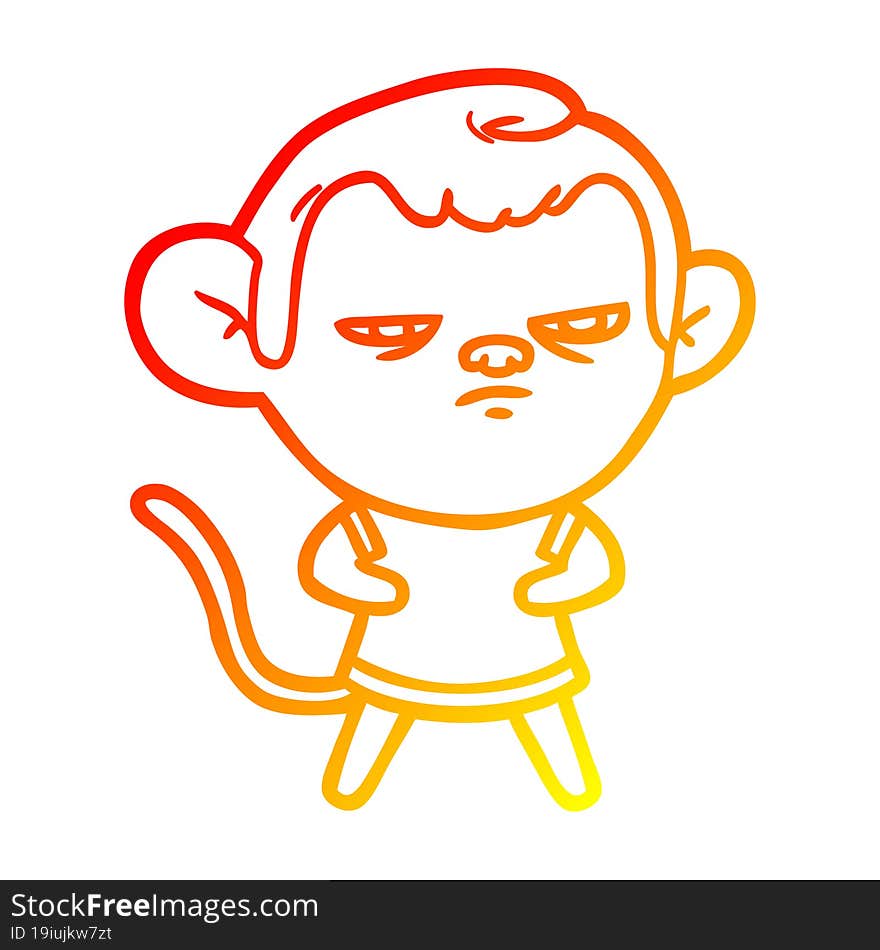 warm gradient line drawing of a cartoon monkey