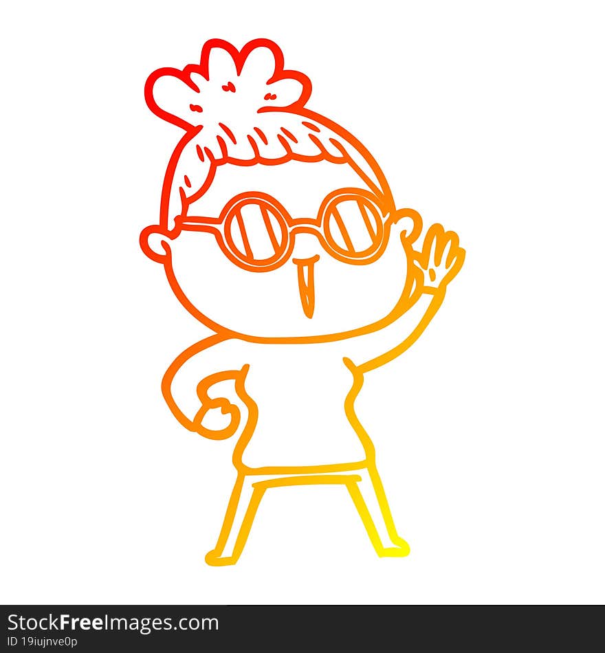 warm gradient line drawing cartoon woman wearing spectacles