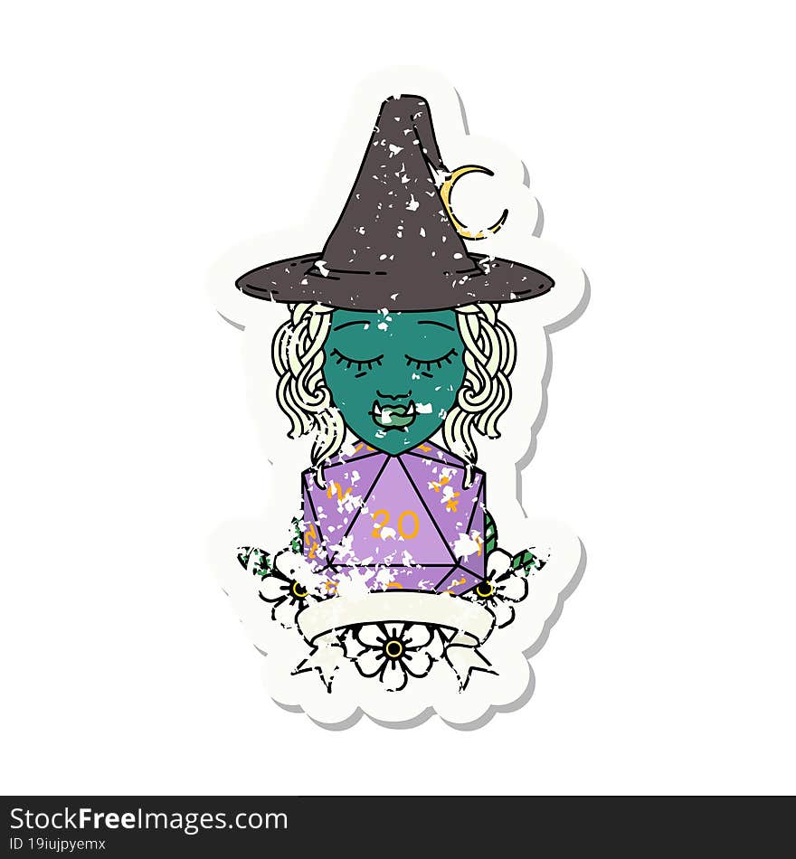 Half Orc Witch Character With Natural 20 Dice Roll Illustration