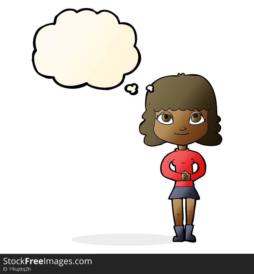 Cartoon Happy Woman With Thought Bubble