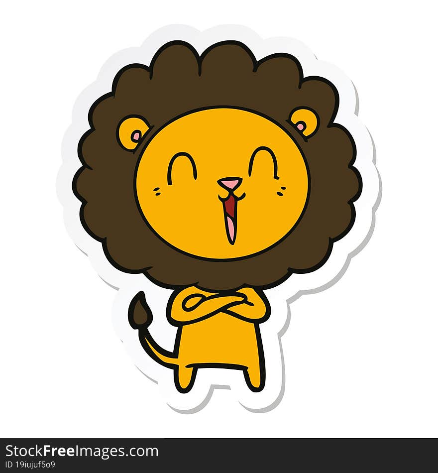 Sticker Of A Laughing Lion Cartoon