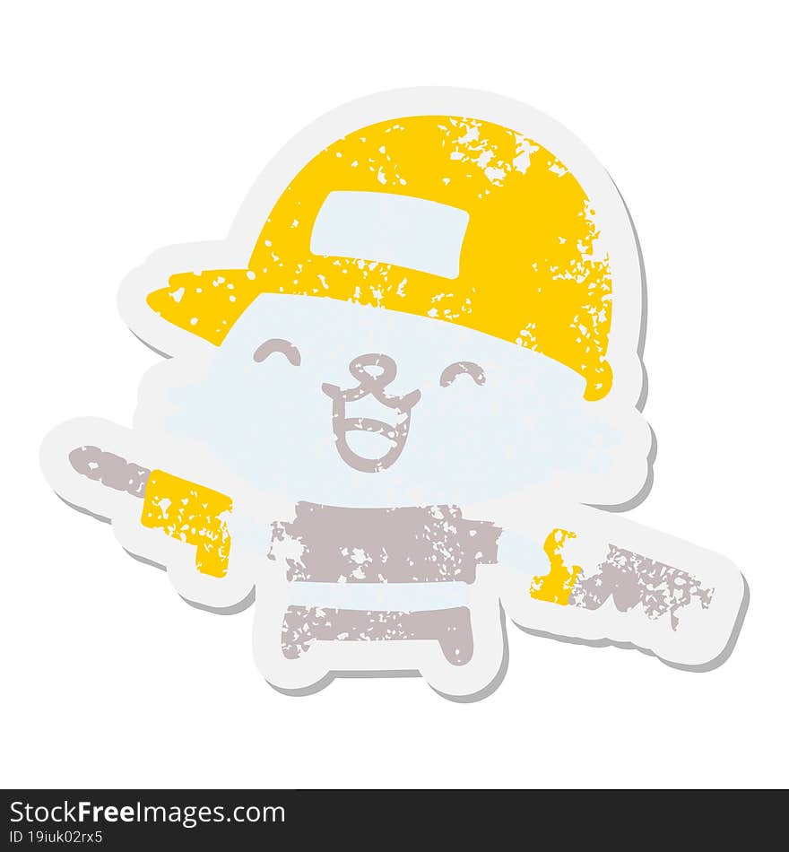 cat in work hat with tools grunge sticker