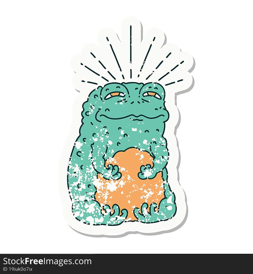 grunge sticker of tattoo style toad character