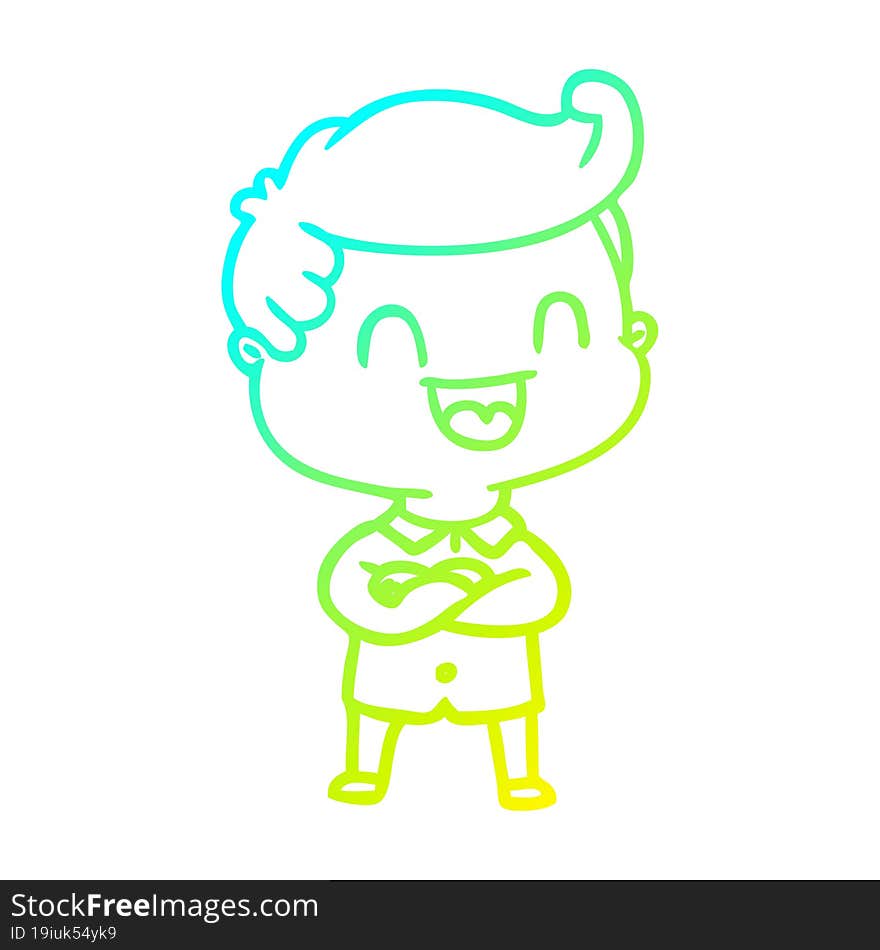 cold gradient line drawing of a cartoon happy man