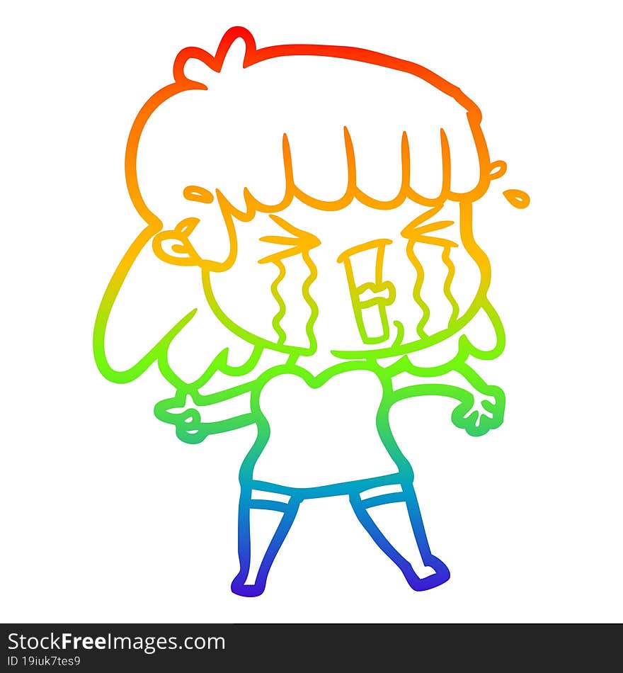 Rainbow Gradient Line Drawing Cartoon Woman In Tears