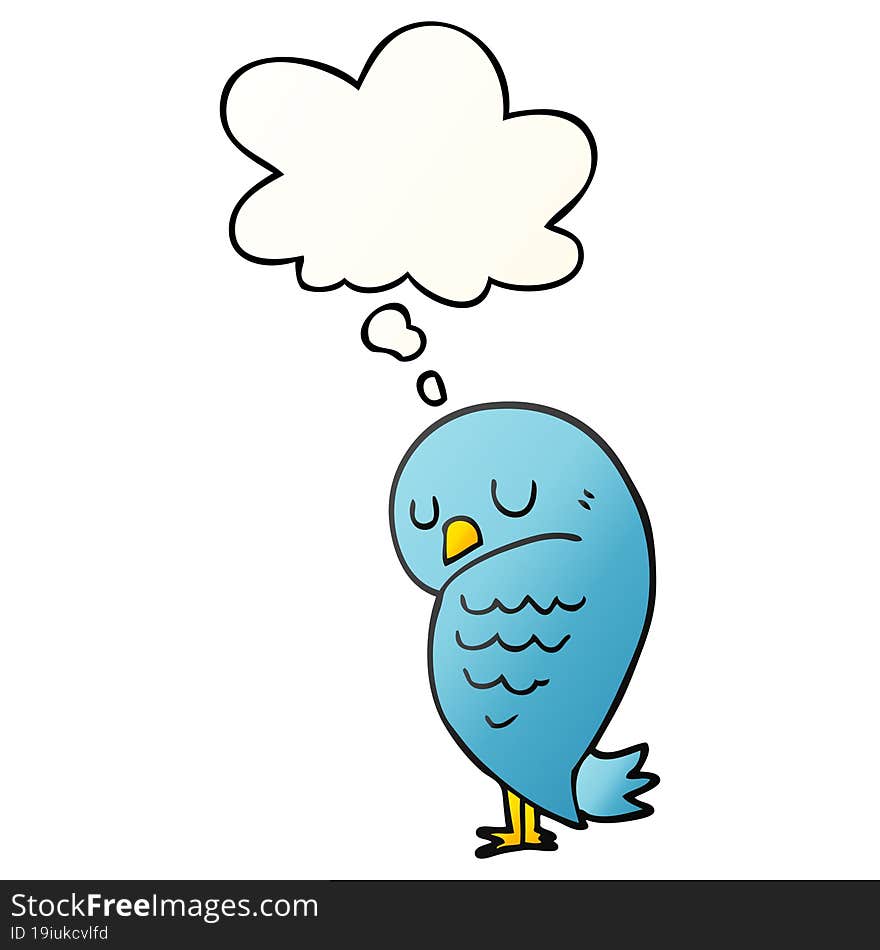 cartoon bird with thought bubble in smooth gradient style