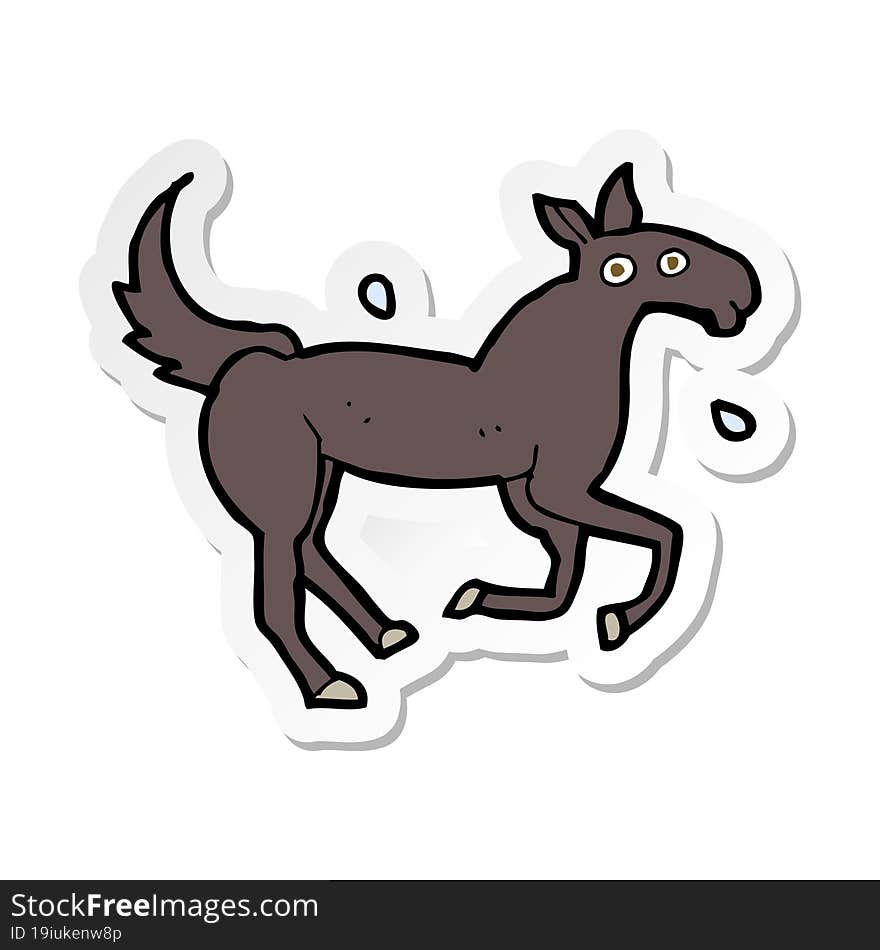 Sticker Of A Cartoon Horse Sweating