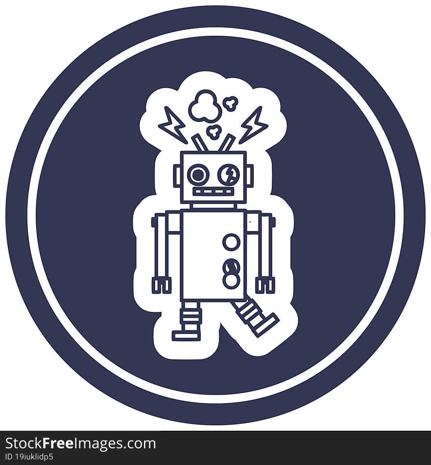 malfunctioning robot circular icon symbol