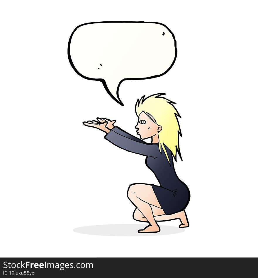 Cartoon Woman Casting Spel With Speech Bubble