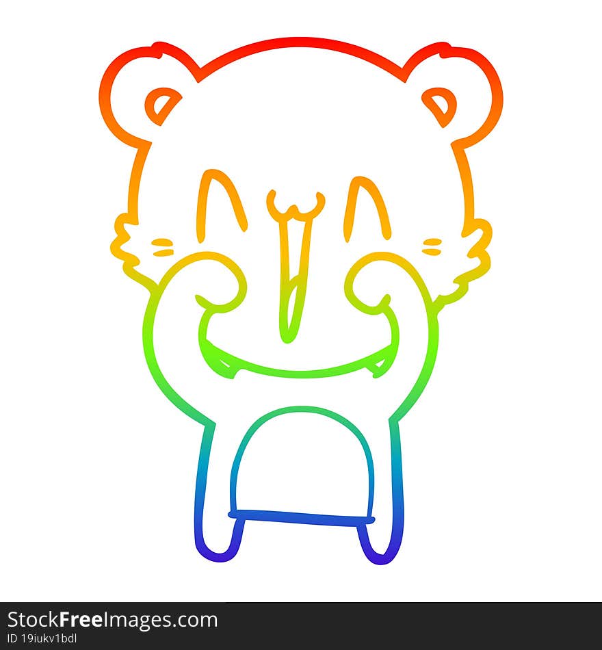 Rainbow Gradient Line Drawing Happy Polar Bear Cartoon