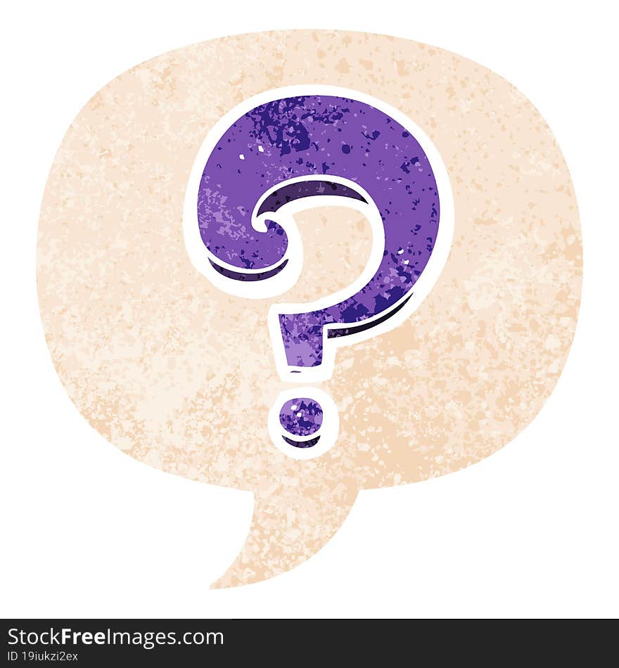 cartoon question mark and speech bubble in retro textured style