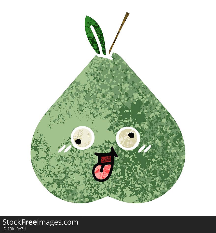 retro illustration style cartoon of a green pear