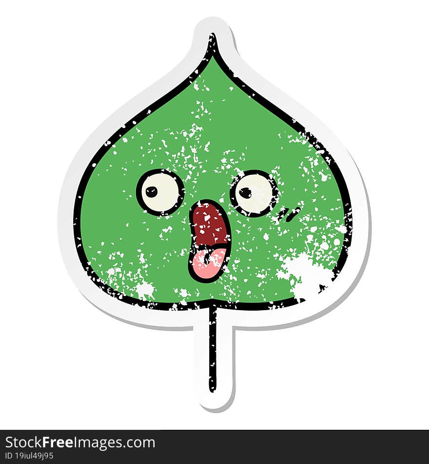 Distressed Sticker Of A Cute Cartoon Expressional Leaf