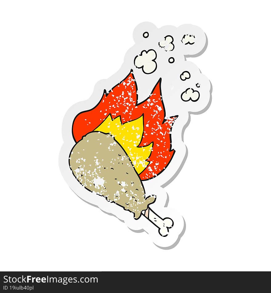 retro distressed sticker of a cartoon cooked chicken leg