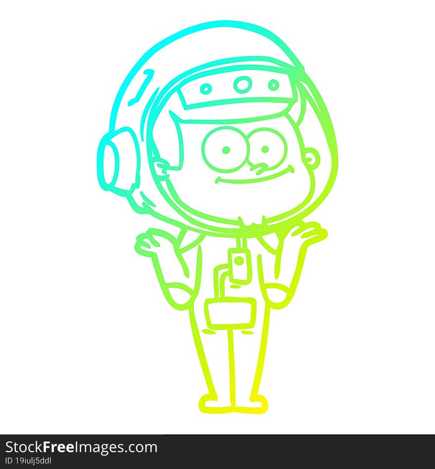 cold gradient line drawing of a happy astronaut cartoon