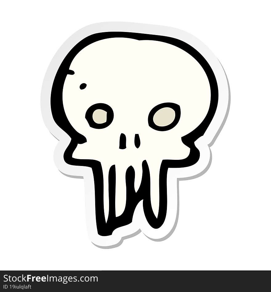 sticker of a cartoon spooky skull symbol