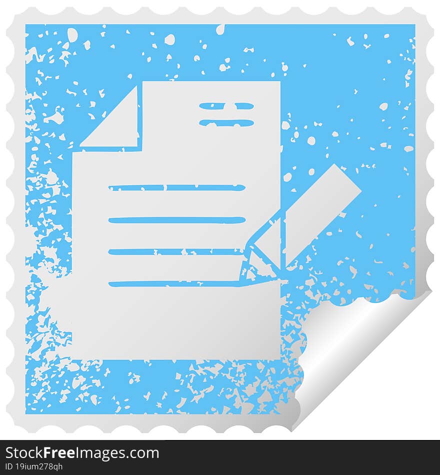 distressed square peeling sticker symbol of writing a document