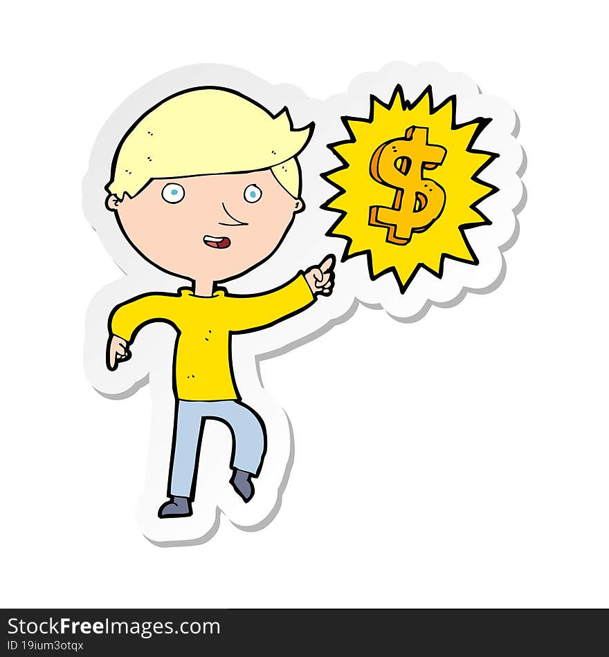 sticker of a cartoon man with money idea