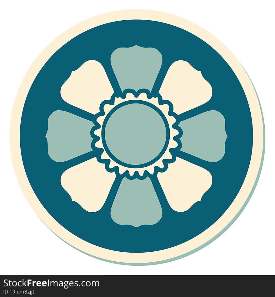 sticker of tattoo in traditional style of a flower. sticker of tattoo in traditional style of a flower