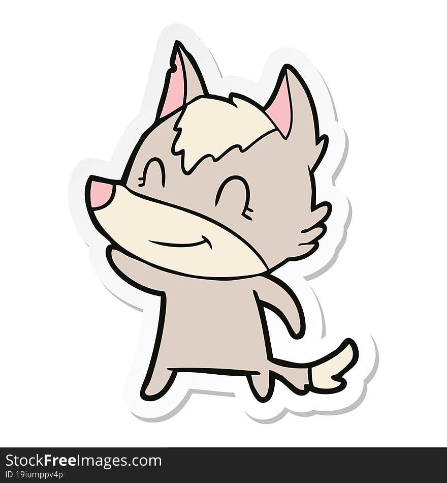 sticker of a friendly cartoon wolf