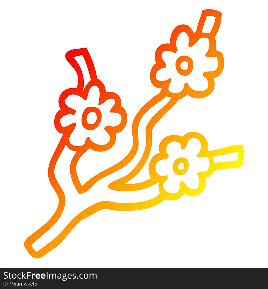 warm gradient line drawing cartoon branches with flowers