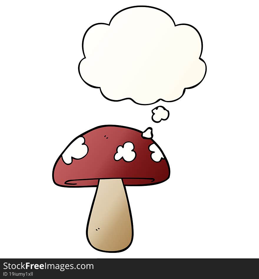 Cartoon Mushroom And Thought Bubble In Smooth Gradient Style