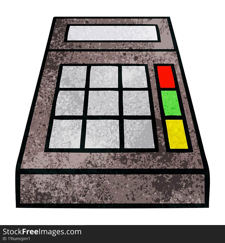 retro grunge texture cartoon of a school calculator