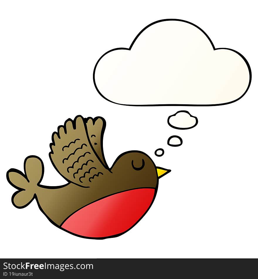 cartoon flying bird with thought bubble in smooth gradient style