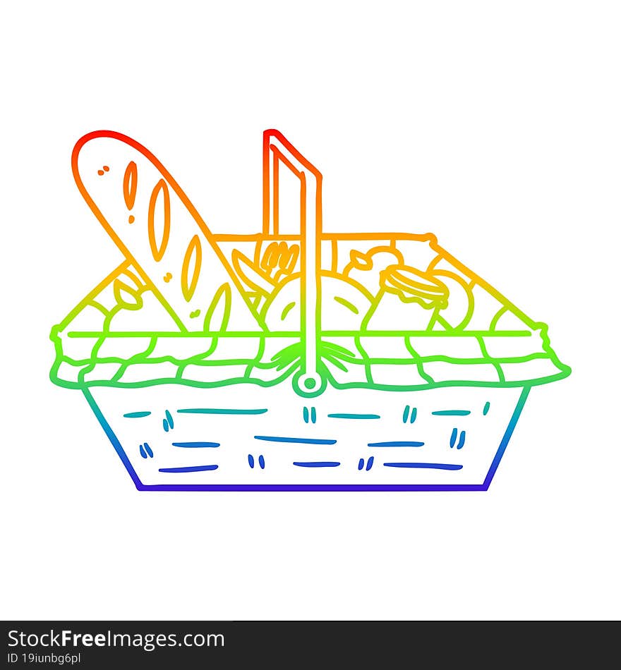 Rainbow Gradient Line Drawing Cartoon Picnic Basket