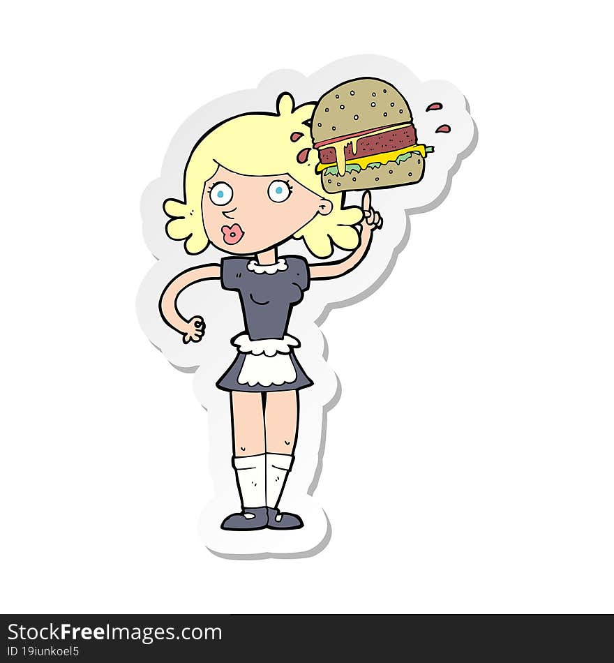 sticker of a cartoon waitress with burger