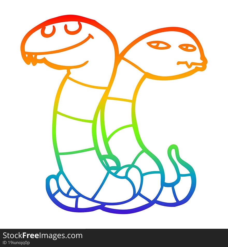 rainbow gradient line drawing of a cartoon snakes