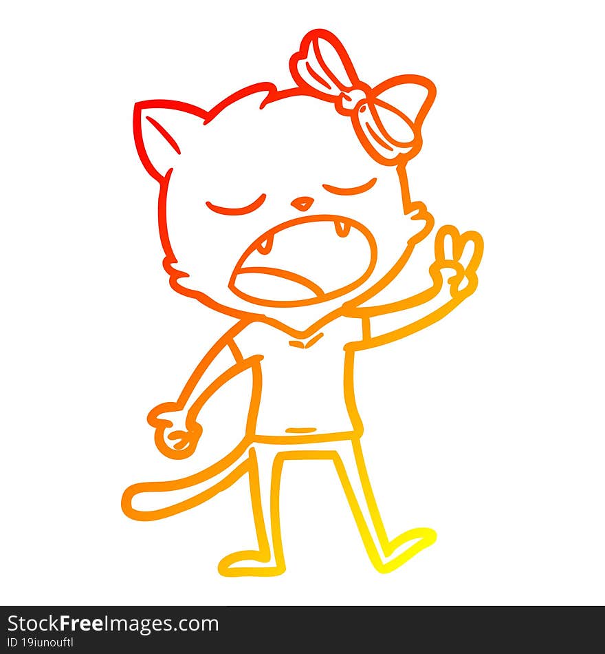 warm gradient line drawing cartoon yawning cat