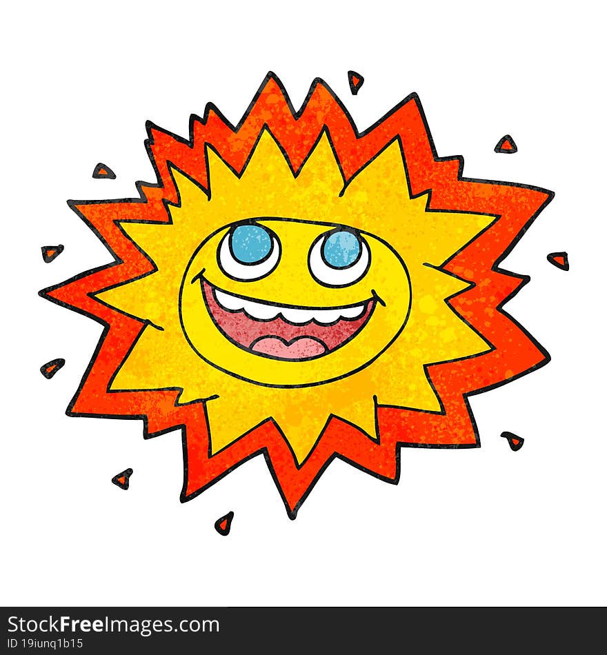 happy freehand textured cartoon sun. happy freehand textured cartoon sun