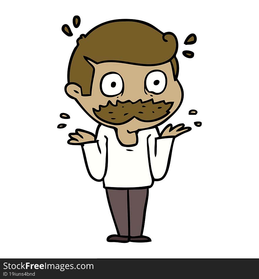 cartoon man with mustache shocked. cartoon man with mustache shocked