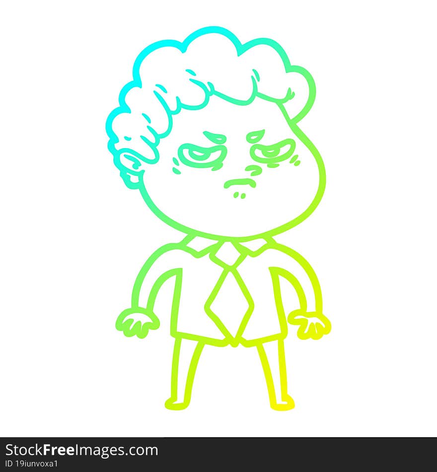 Cold Gradient Line Drawing Cartoon Angry Man