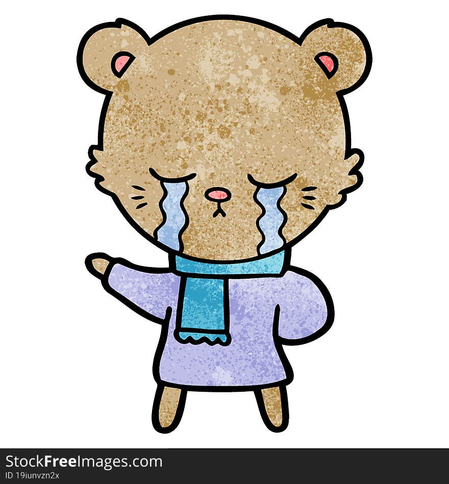 crying cartoon bear wearing winter clothes. crying cartoon bear wearing winter clothes