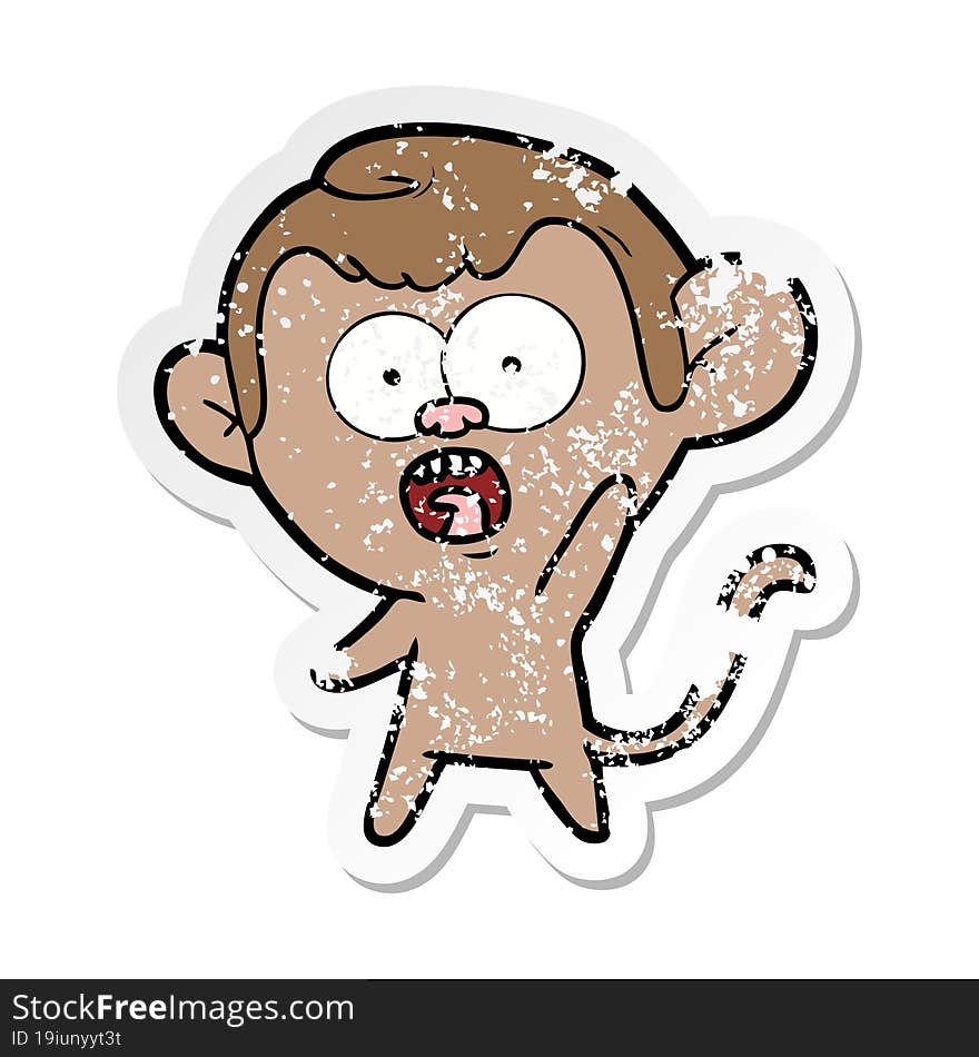 distressed sticker of a cartoon shocked monkey