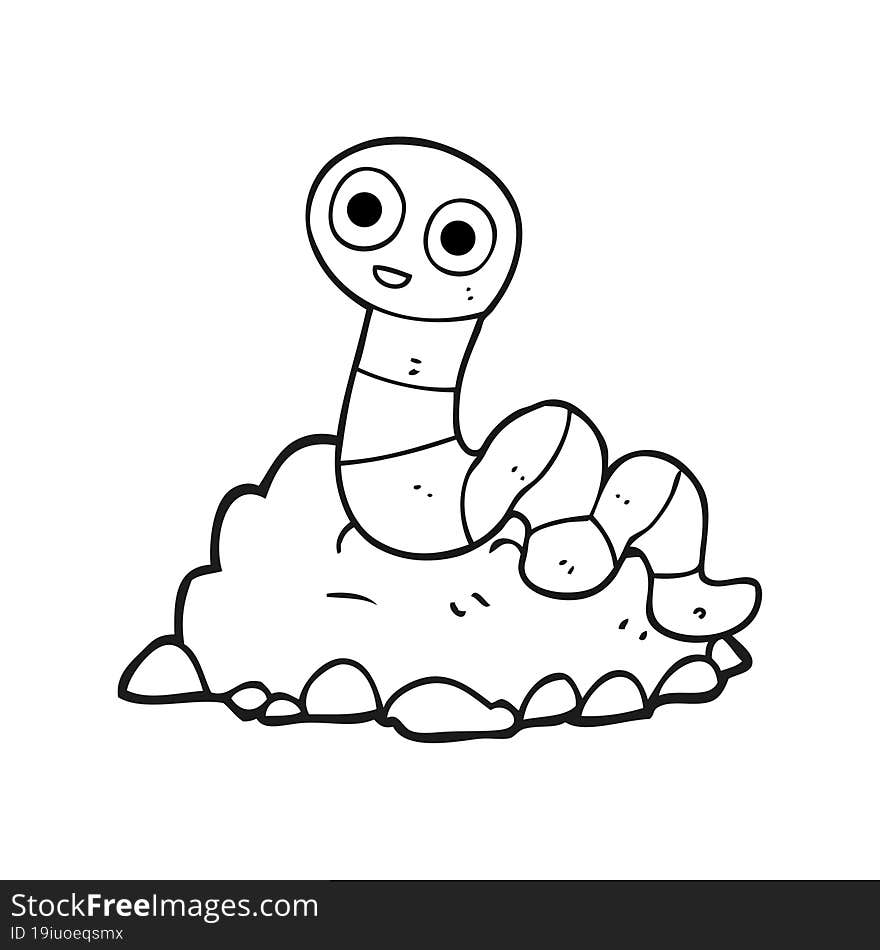 black and white cartoon earthworm