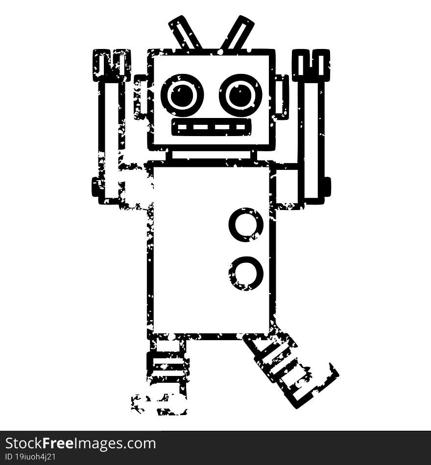 dancing robot distressed icon symbol