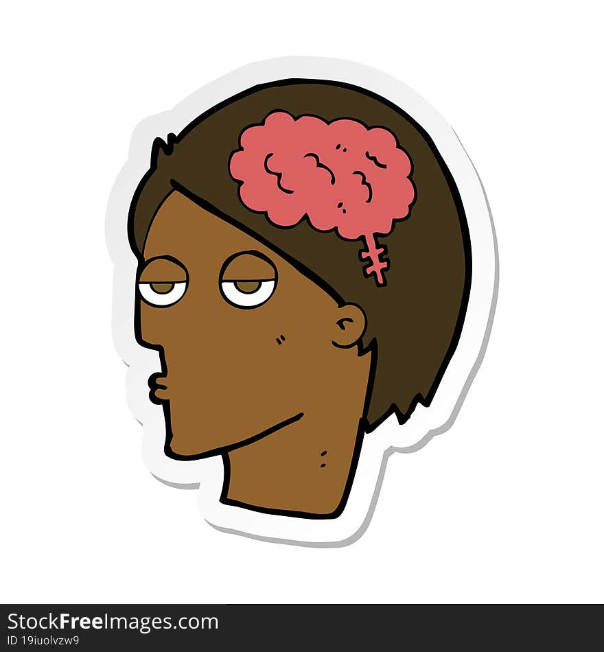 sticker of a cartoon head with brain symbol