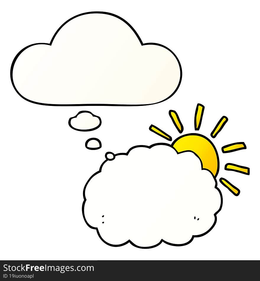 Cartoon Sun And Cloud Symbol And Thought Bubble In Smooth Gradient Style