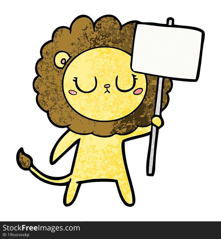 cartoon lion with protest sign. cartoon lion with protest sign