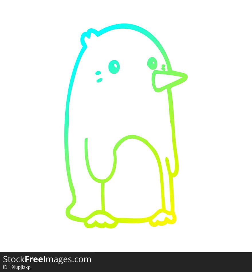 Cold Gradient Line Drawing Cartoon Penguin