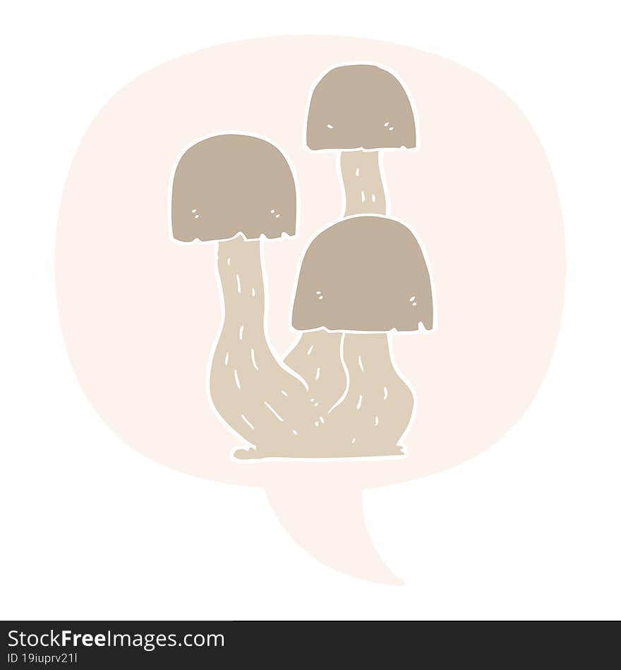 cartoon mushroom and speech bubble in retro style