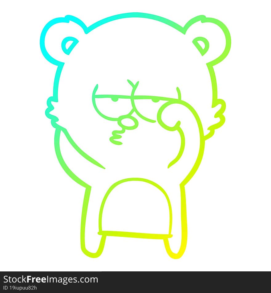 Cold Gradient Line Drawing Bored Bear Cartoon