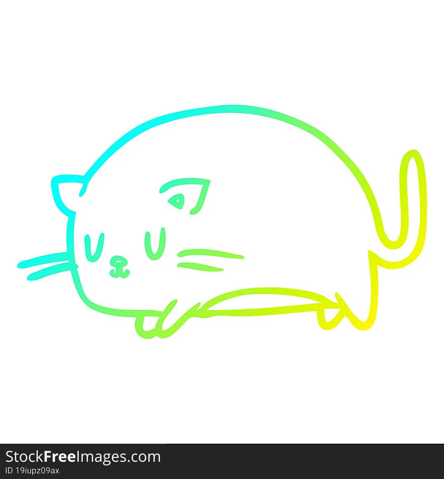 cold gradient line drawing of a cute fat cat